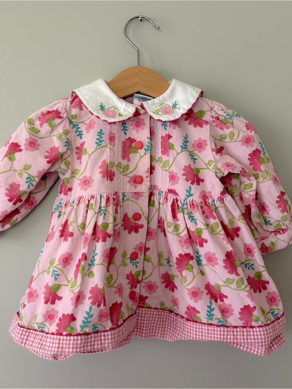 Little Me Pink Corduroy Baby Dress with Floral Trim